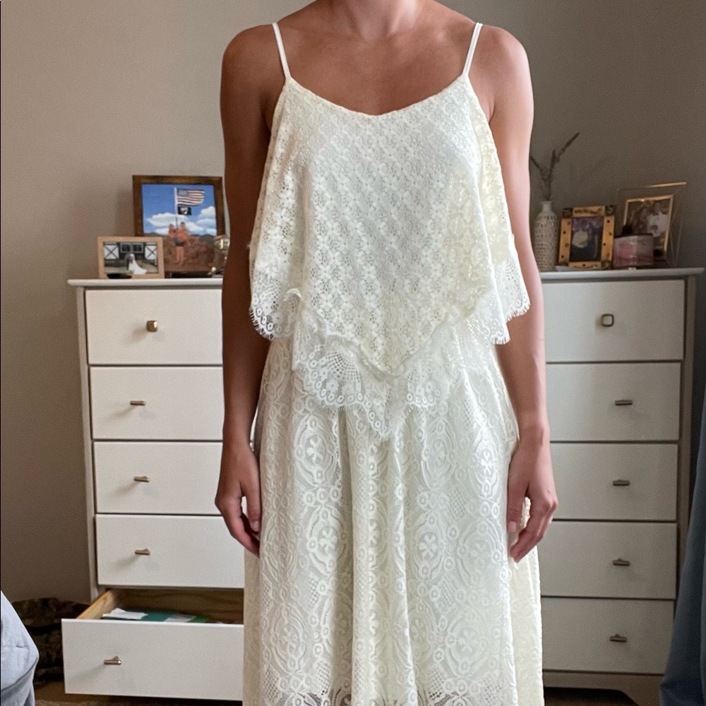 White lace midi dress
